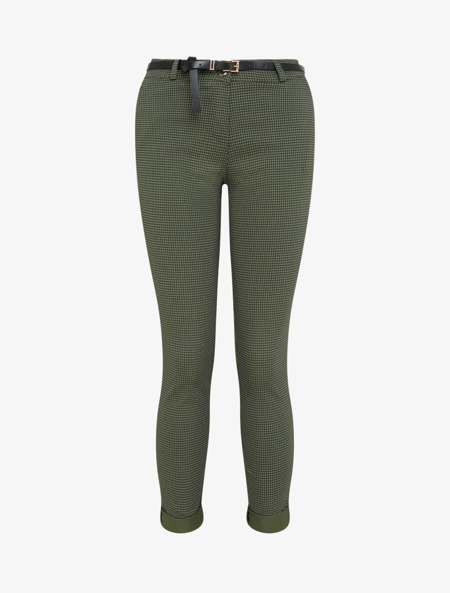 Pantalon 7/8 imprimé trèfle à revers - Kaki - 1