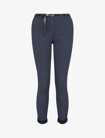 Pantalon 7/8 imprimé petites fleurs à revers - Marine - 1