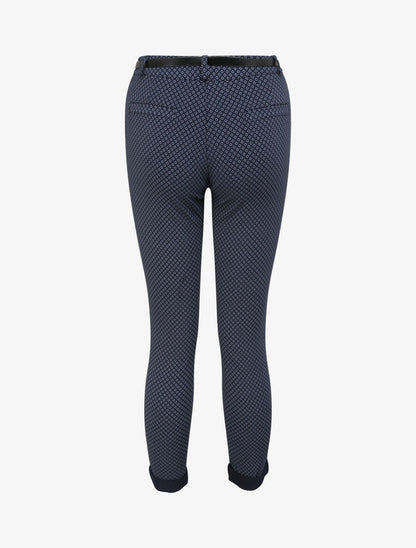 Pantalon 7/8 imprimé petites fleurs à revers - Marine - 2