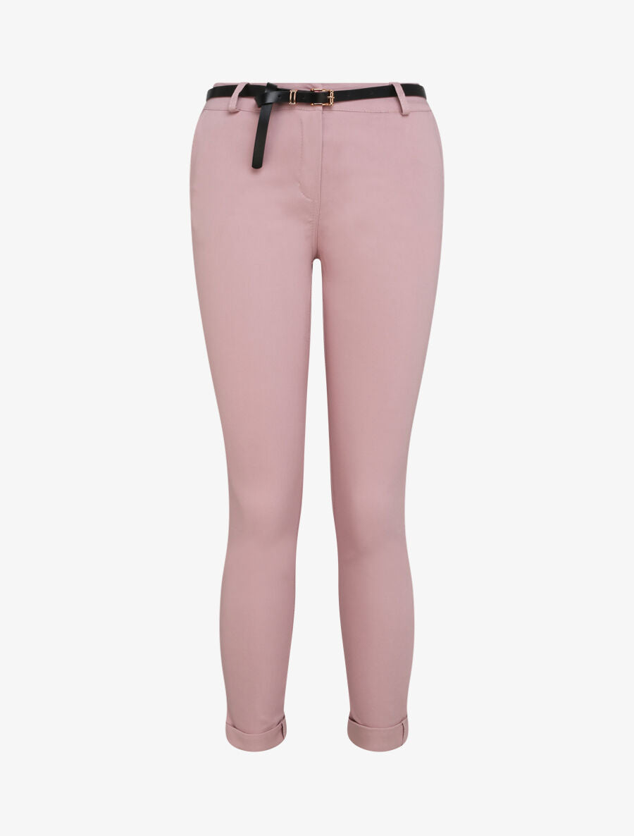 Pantalon 7/8 uni à revers - Rose poudré - 4
