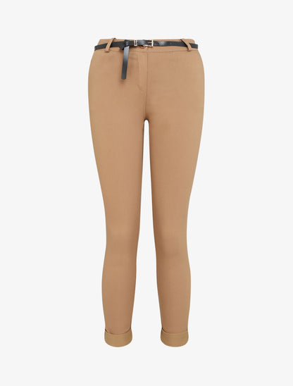 Pantalon 7/8 uni à revers - Camel - 1