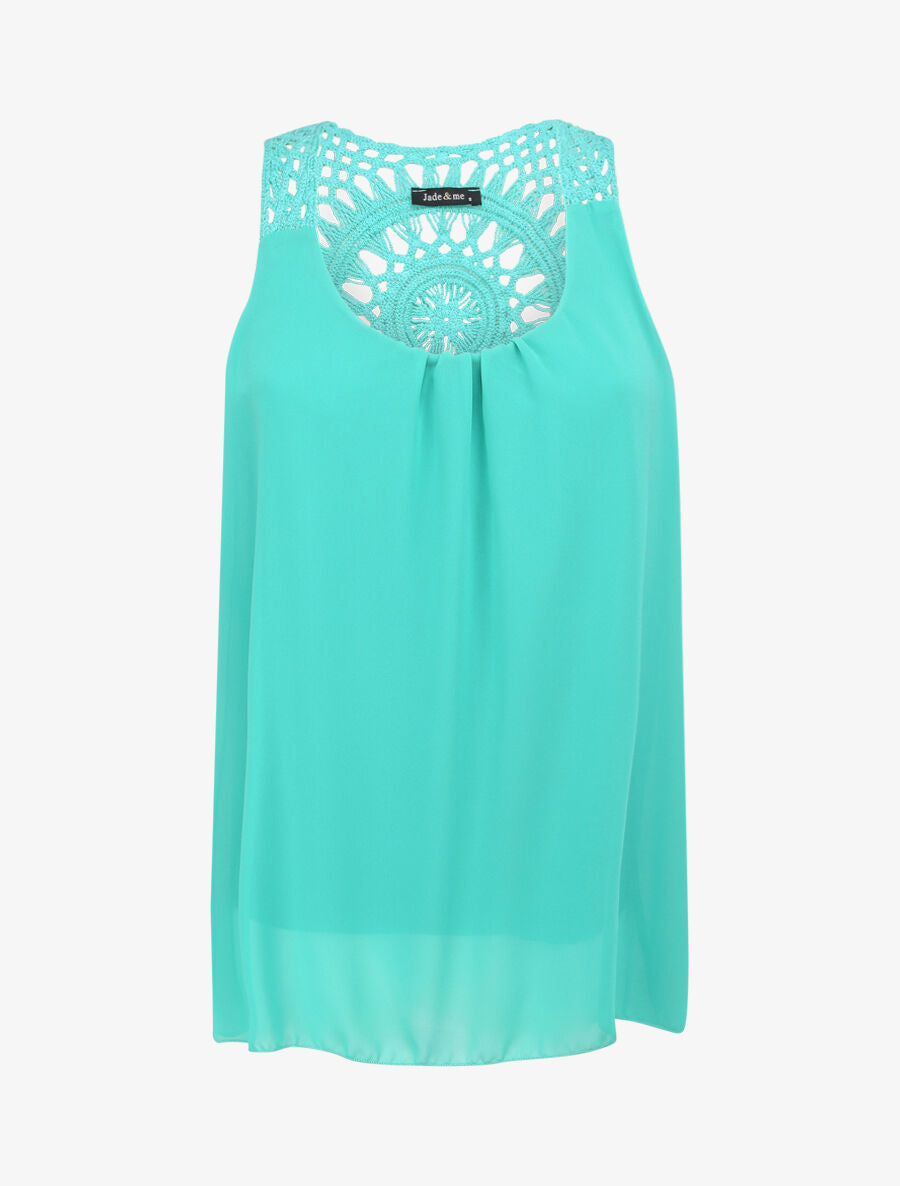 Top ample uni à dos en crochet - Turquoise - 1
