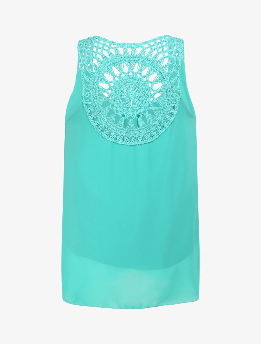 Top ample uni à dos en crochet - Turquoise - 2