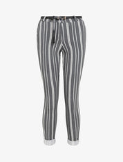 Pantalon 7/8 imprimé rayé à revers - Noir - 1