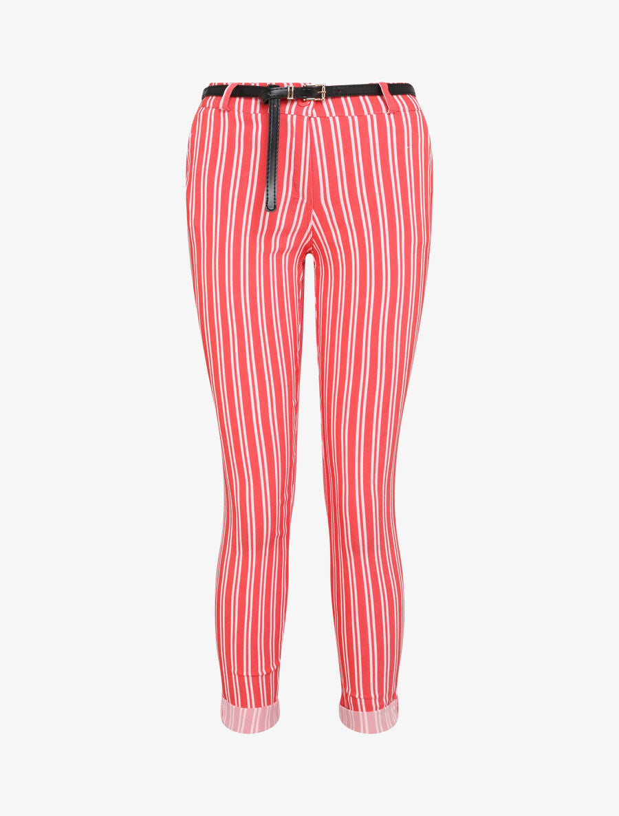 Pantalon 7/8 imprimé rayé à revers - Rouge - 1
