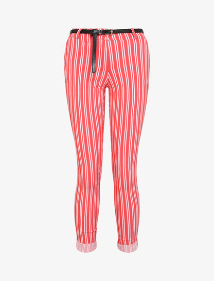Pantalon 7/8 imprimé rayé à revers - Rouge - 1