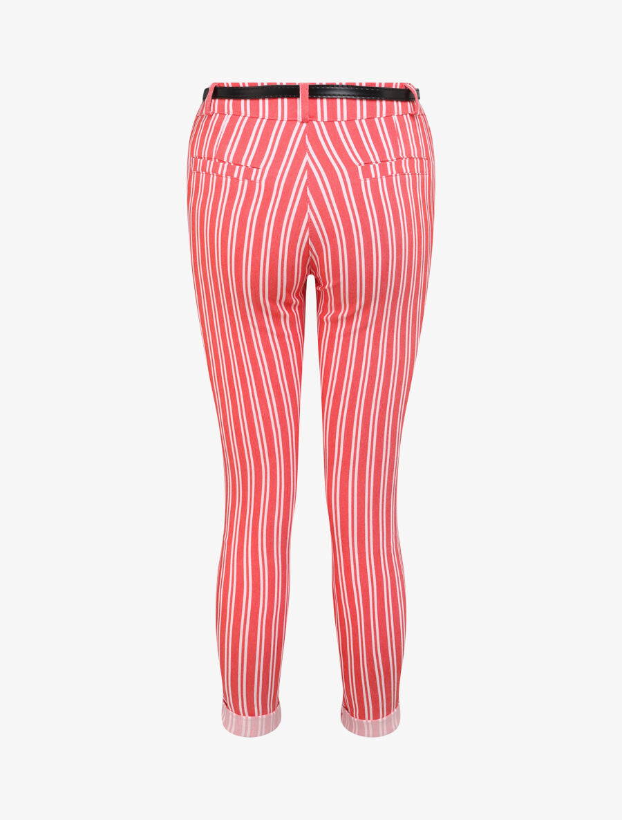 Pantalon 7/8 imprimé rayé à revers - Rouge - 2