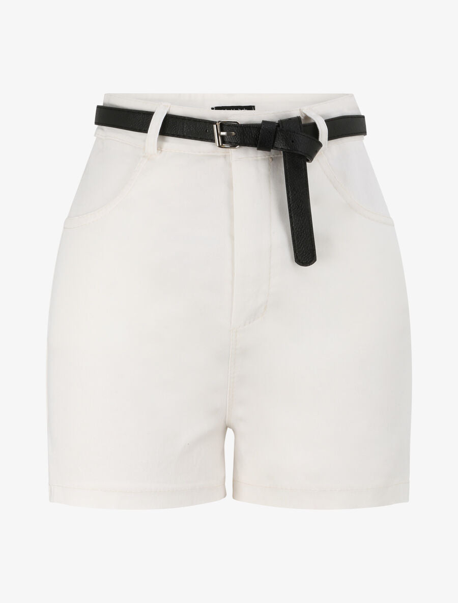 Short évasé uni à taille haute - Blanc - 4