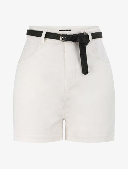 Short évasé uni à taille haute - Blanc - 4