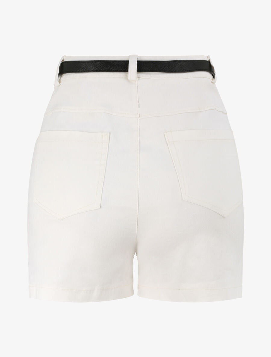 Short évasé uni à taille haute - Blanc - 2