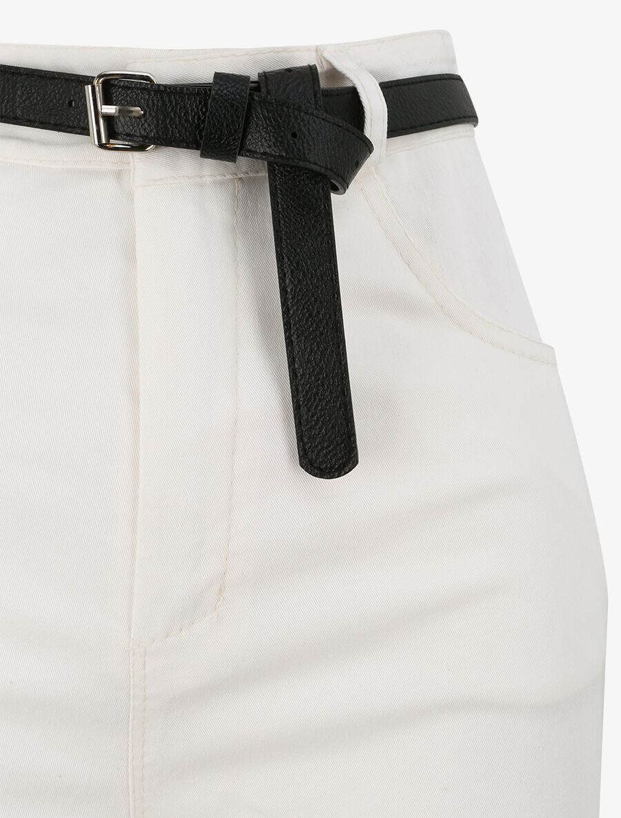 Short évasé uni à taille haute - Blanc - 3
