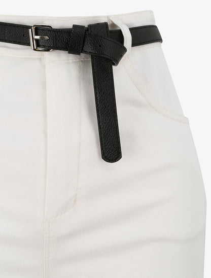 Short évasé uni à taille haute - Blanc - 3