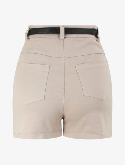 Short évasé uni à taille haute - Beige - 2