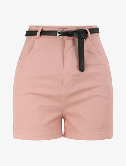 Short évasé uni à taille haute - Rose poudré - 1