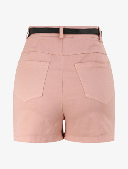 Short évasé uni à taille haute - Rose poudré - 2