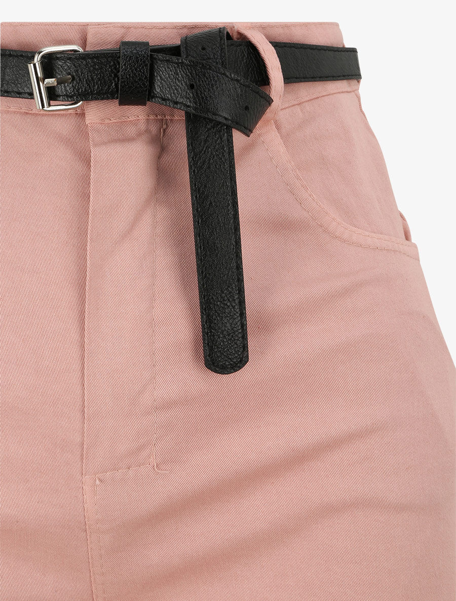 Short évasé uni à taille haute - Rose poudré - 3