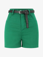 Short évasé uni à taille haute - Vert - 1