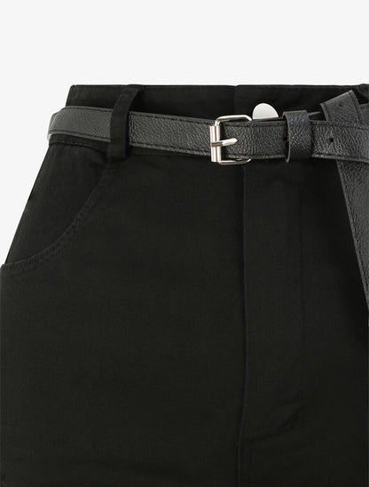 Short évasé uni à taille haute - Noir - 3