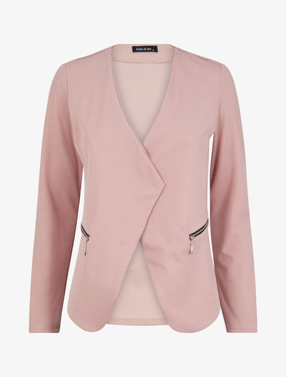 Veste à col biseauté et poches zippées - Rose poudré - 1