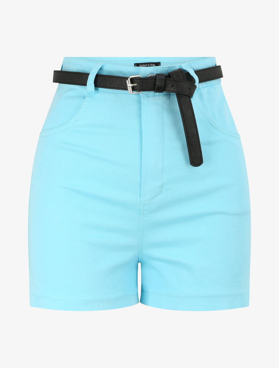 Short évasé uni à taille haute - Bleu ciel - 4