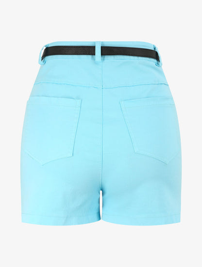 Short évasé uni à taille haute - Bleu ciel - 2