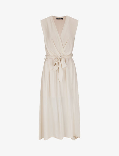Robe longue unie à voile - Beige - 1