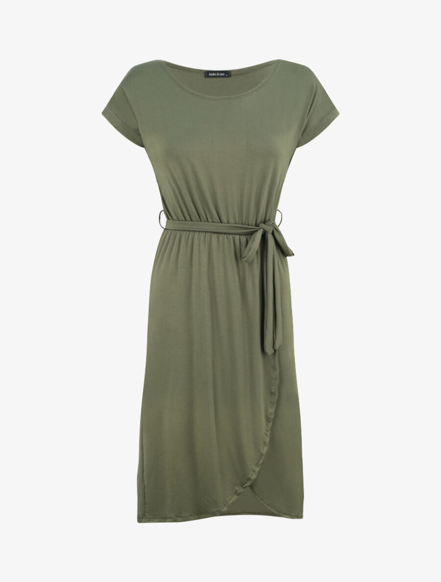 Robe mi-longue cintrée style portefeuille - Kaki - 1