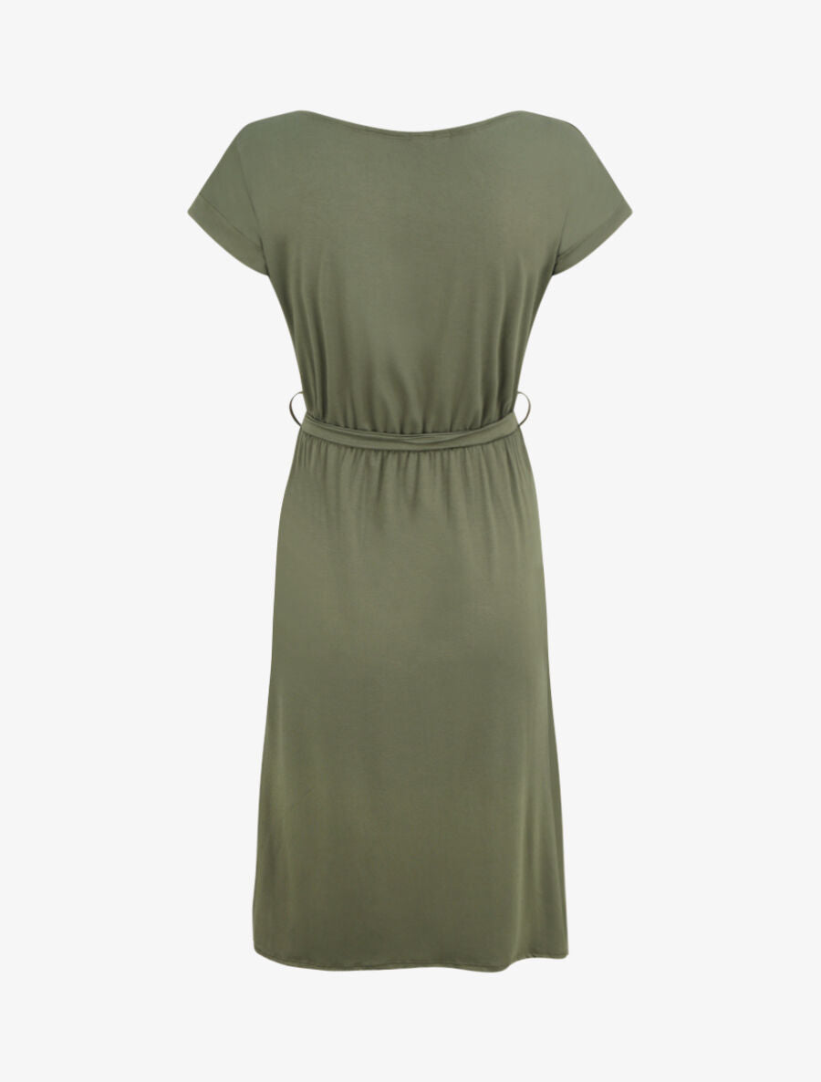 Robe mi-longue cintrée style portefeuille - Kaki - 2