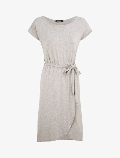 Robe mi-longue cintrée style portefeuille - Gris chiné - 1