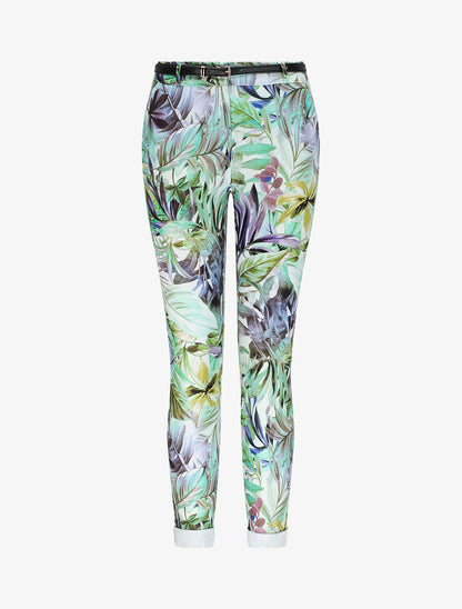 Pantalon à revers imprimé feuillage - Vert - 1