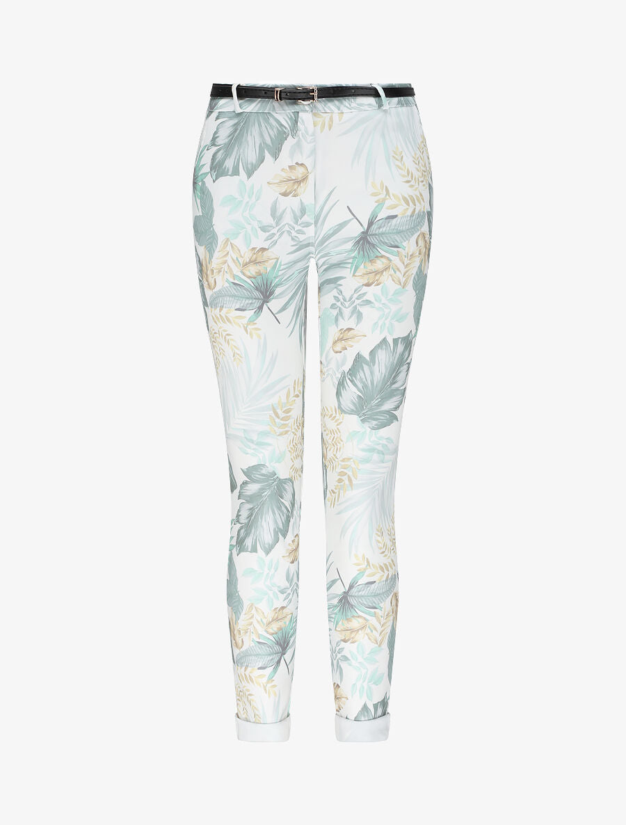 Pantalon à revers imprimé feuilles - Vert - 1