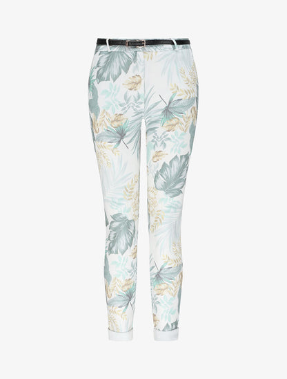 Pantalon à revers imprimé feuilles - Vert - 1