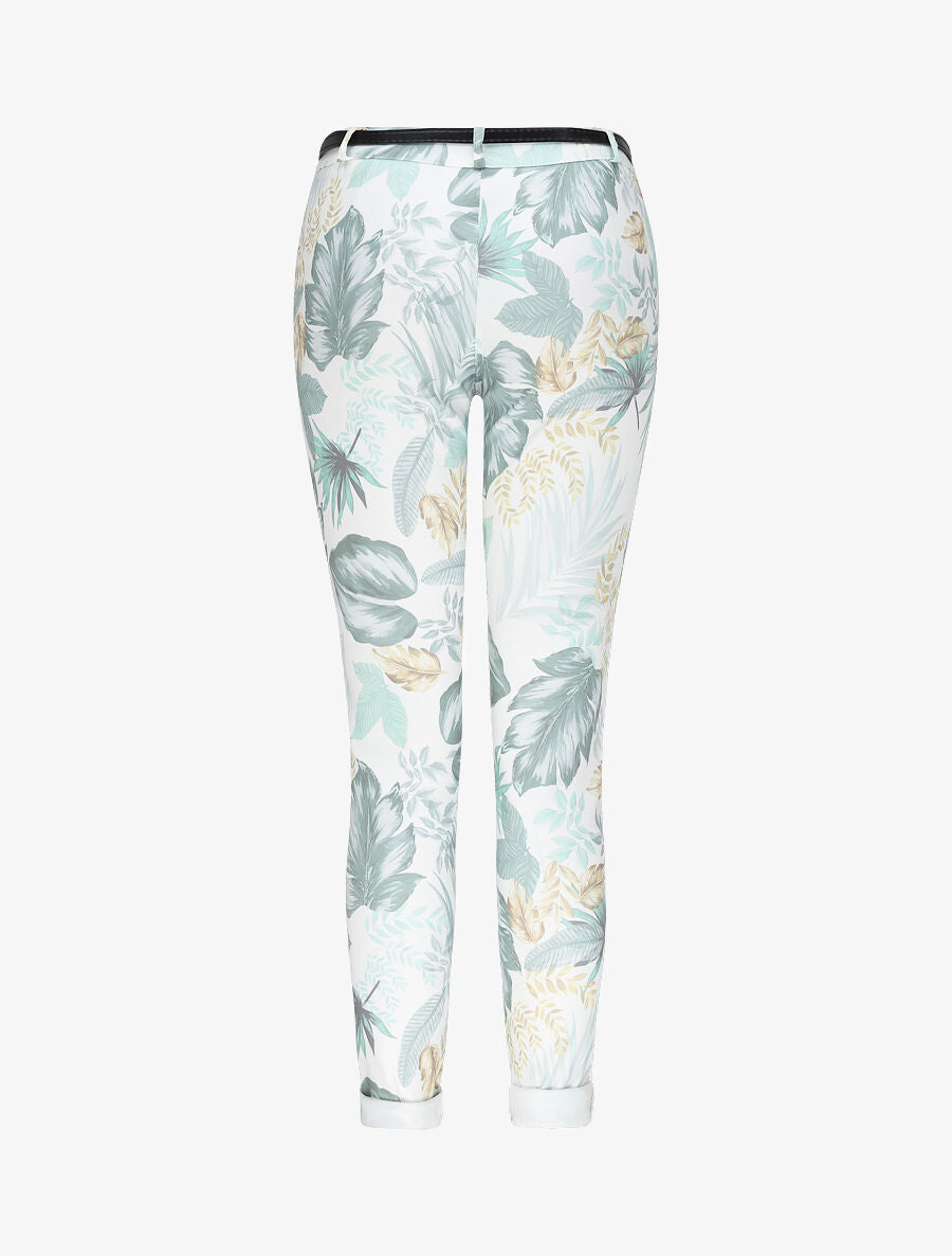 Pantalon à revers imprimé feuilles - Vert - 2