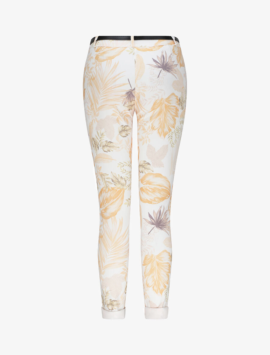 Pantalon à revers imprimé feuilles - Orange - 2
