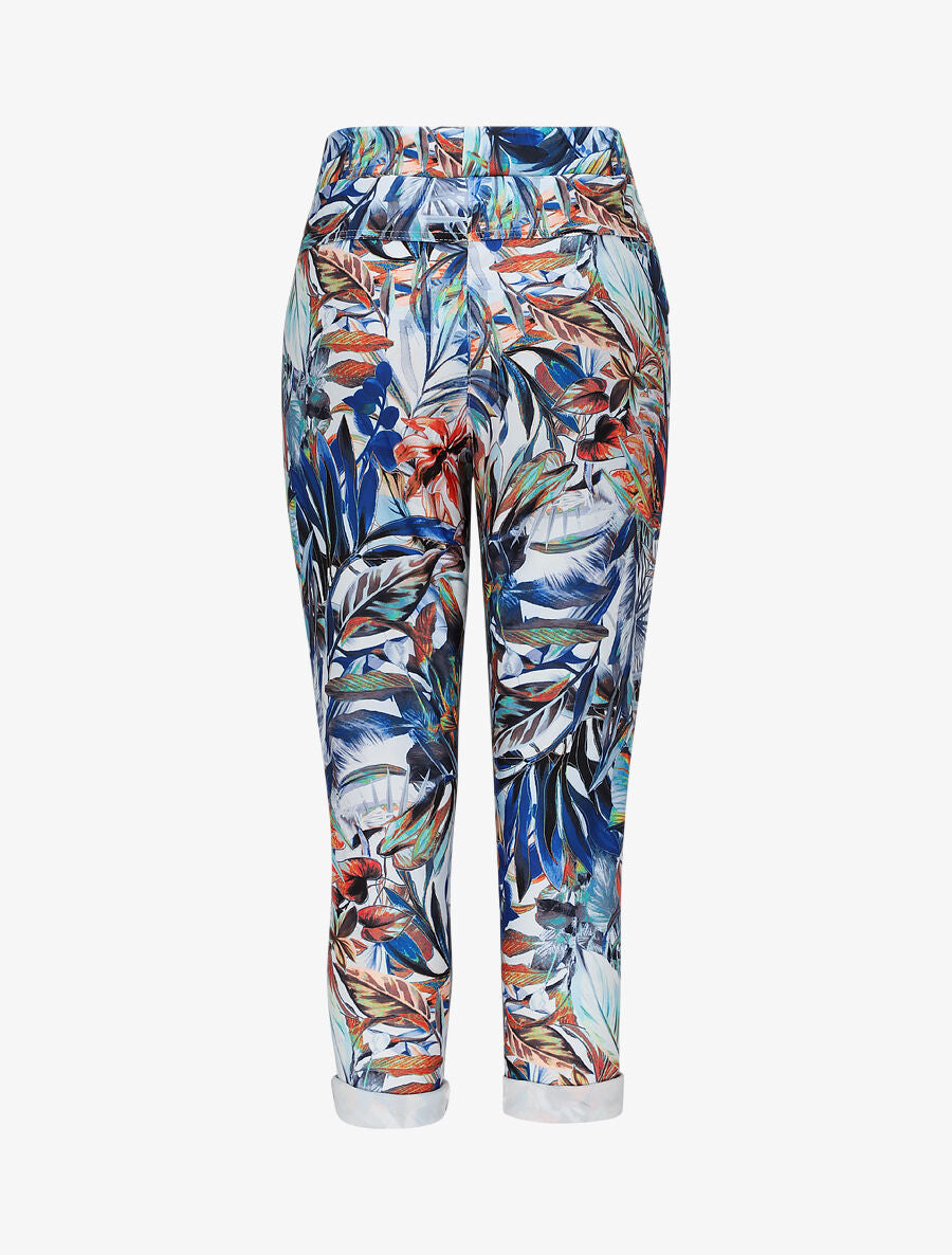 Pantalon imprimé tropical à taille élastiquée - Bleu - 2