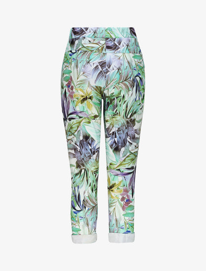 Pantalon imprimé tropical à taille élastiquée - Vert - 2