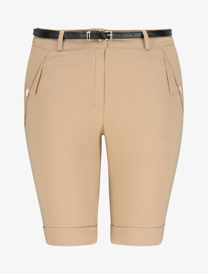 Bermuda uni taille haute - Camel - 4