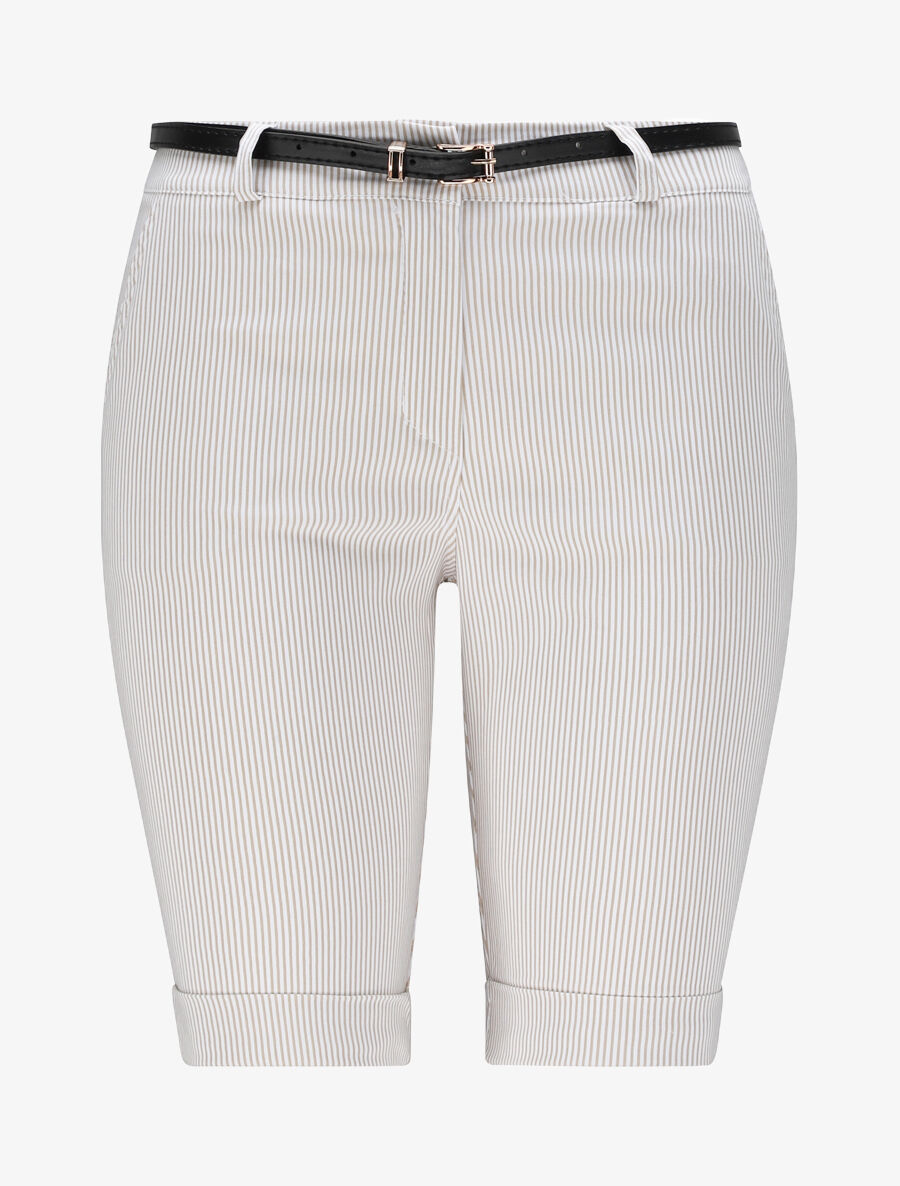 Bermuda à revers imprimé rayures - Beige - 1