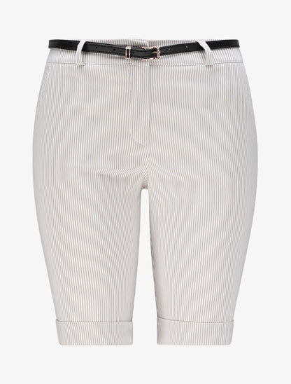 Bermuda à revers imprimé rayures - Beige - 1