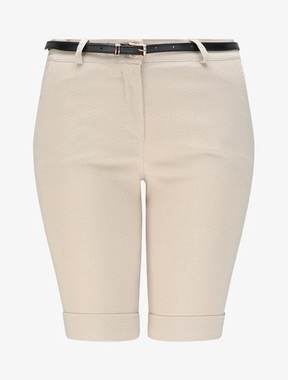 Bermuda à revers imprimé pois - Beige - 3