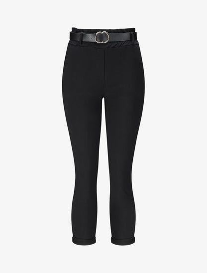 Pantalon paper bag uni avec ceinture - Noir - 1