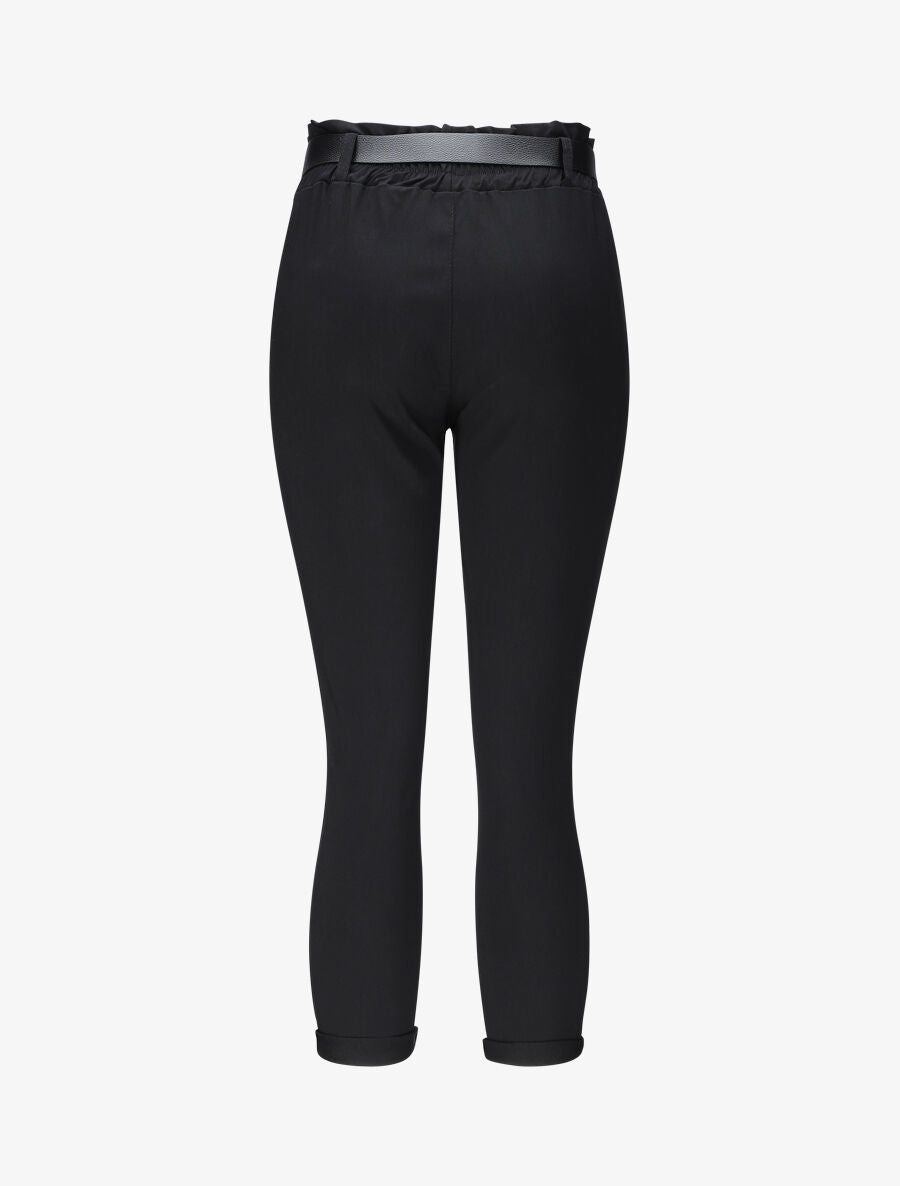 Pantalon paper bag uni avec ceinture - Noir - 2