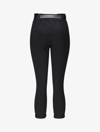 Pantalon paper bag uni avec ceinture - Noir - 2