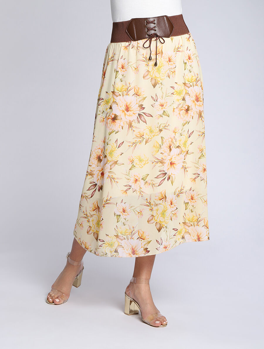 Jupe midi fluide imprimé floral - Jaune - 4