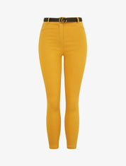 Pantalon slim uni à taille haute - Moutarde - 4