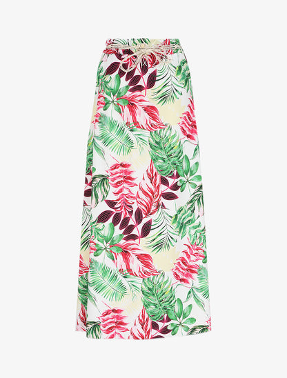 Jupe longue imprimé tropical - Blanc - 1