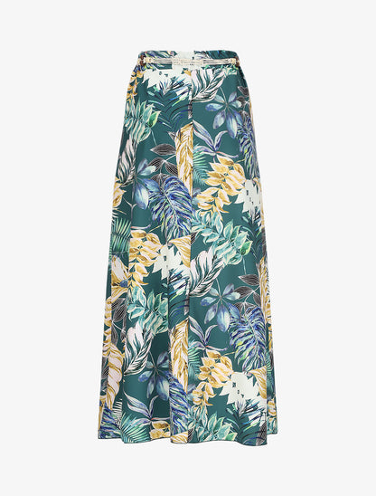 Jupe longue imprimé tropical - Vert foncé - 2