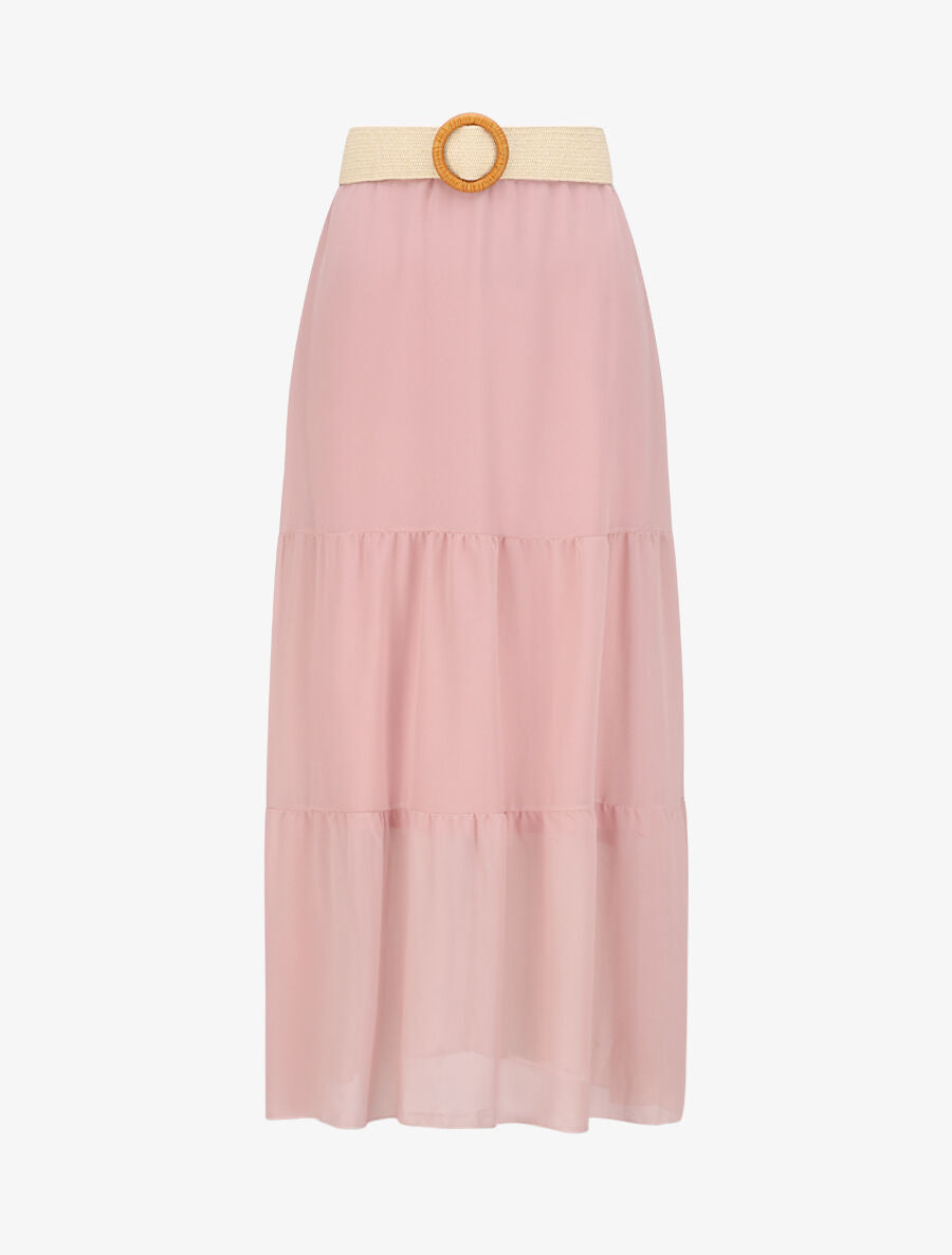 Jupe longue unie en voile - Rose - 1