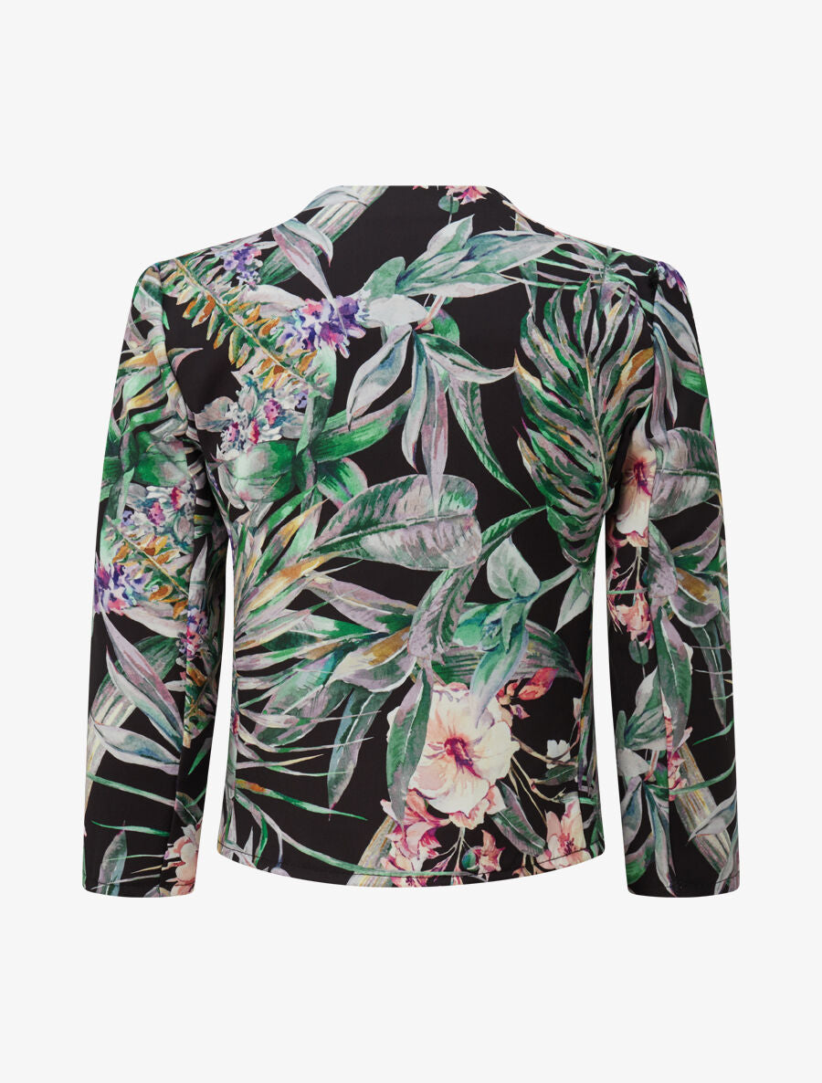 Veste courte à imprimé plantes tropicales - Noir - 2