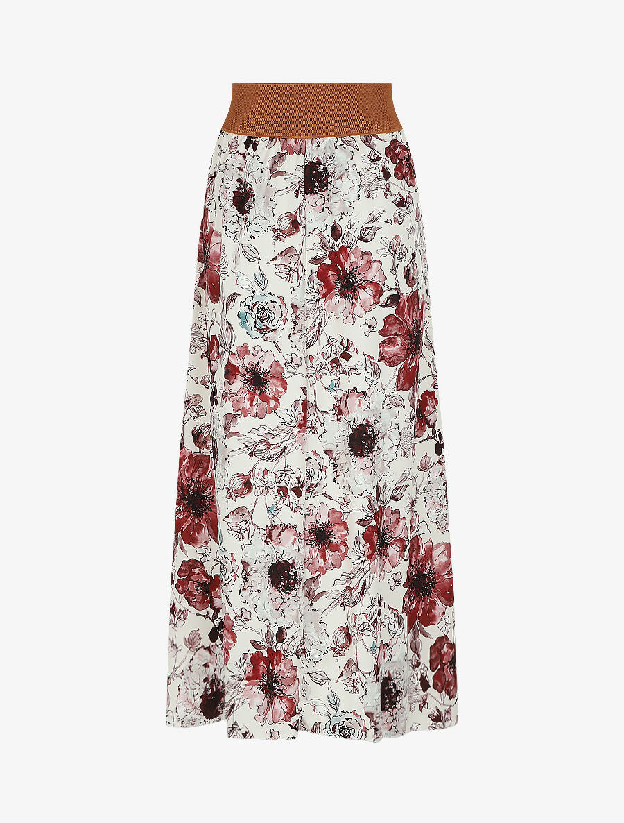 Jupe longue à imprimé grandes fleurs - Beige - 2